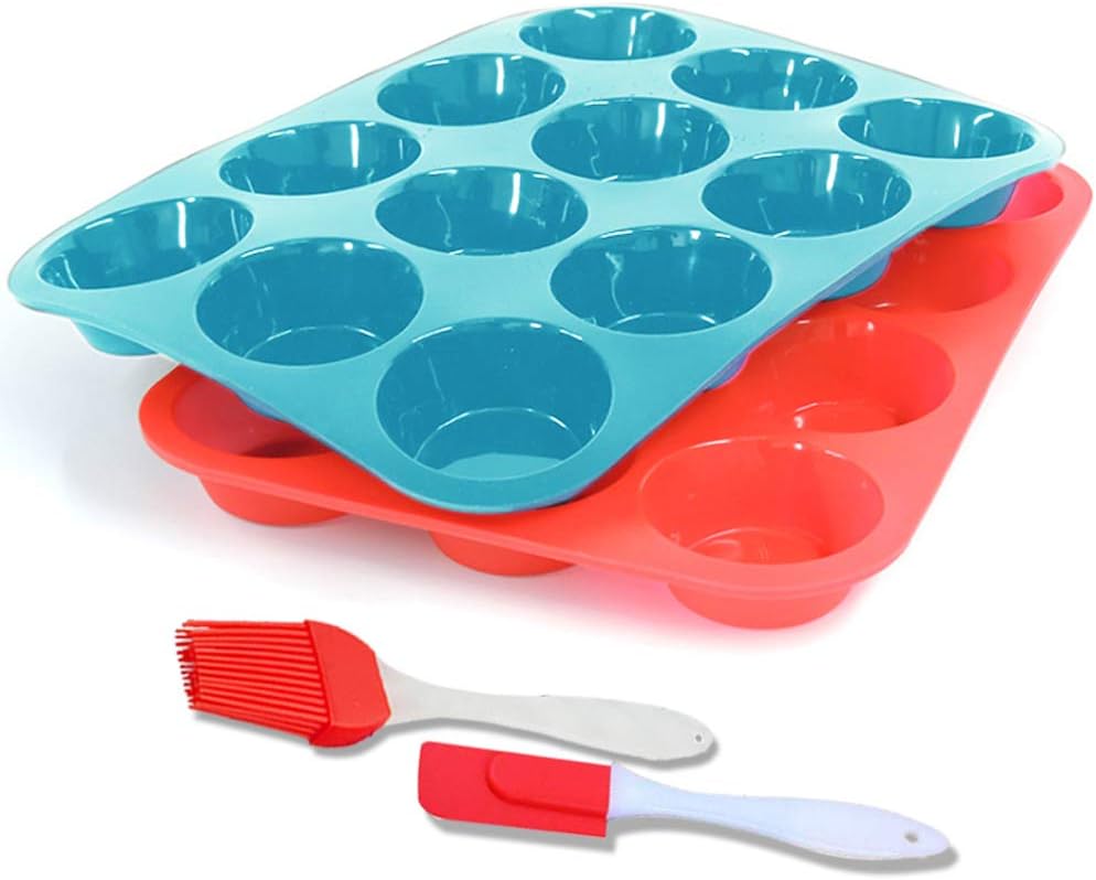 12 Pc Silicone Muffin and Cupcake Baking Mould, Muffin & Cupcake Tins & Moulds, Non Stick