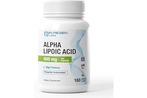 P PUREGEN LABS Puregen Labs Alpha Lipoic Acid 600mg [High Potency] 180 Servings - Antioxidant Support | No Harmful Additives | Non-GMO, NO Gluten and Dairy, 600 mg per Veggie Capsule - Made in USA