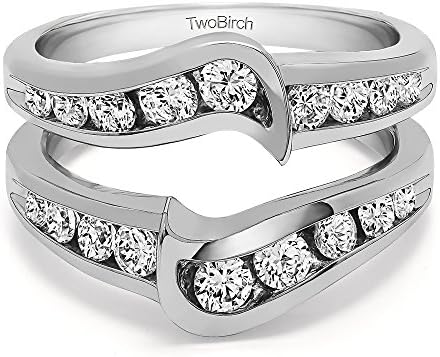 TwoBirch 1 Ct. Channel Set Knott Chevron Ring Guard in Sterling Silver with Cubic Zirconia