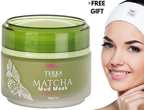 Matcha Green Tea Facial Mud Mask with Headband by Terka Care | Natural Face Lightening, Anti-Aging & Firming Beauty Moisturizer for All Skin Types | Powerful Anti-Wrinkle, Hydrating and Healing Clay