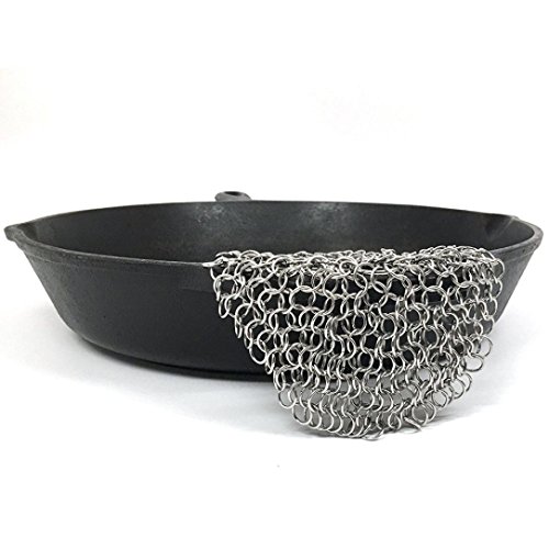 Staron 8"x 8" Stainless Steel Chainmail Scrubber 316 Cast Iron Cleaner Brush for Cast Iron Pan Skillet Pan Griddle Wok Grill Scraper Skillet Scraper (8 x 8" Sliver)