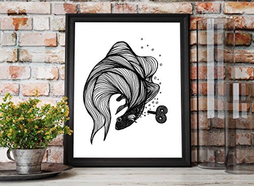 Overwound Toy - Steampunk Fish Ink Drawing - Art Print