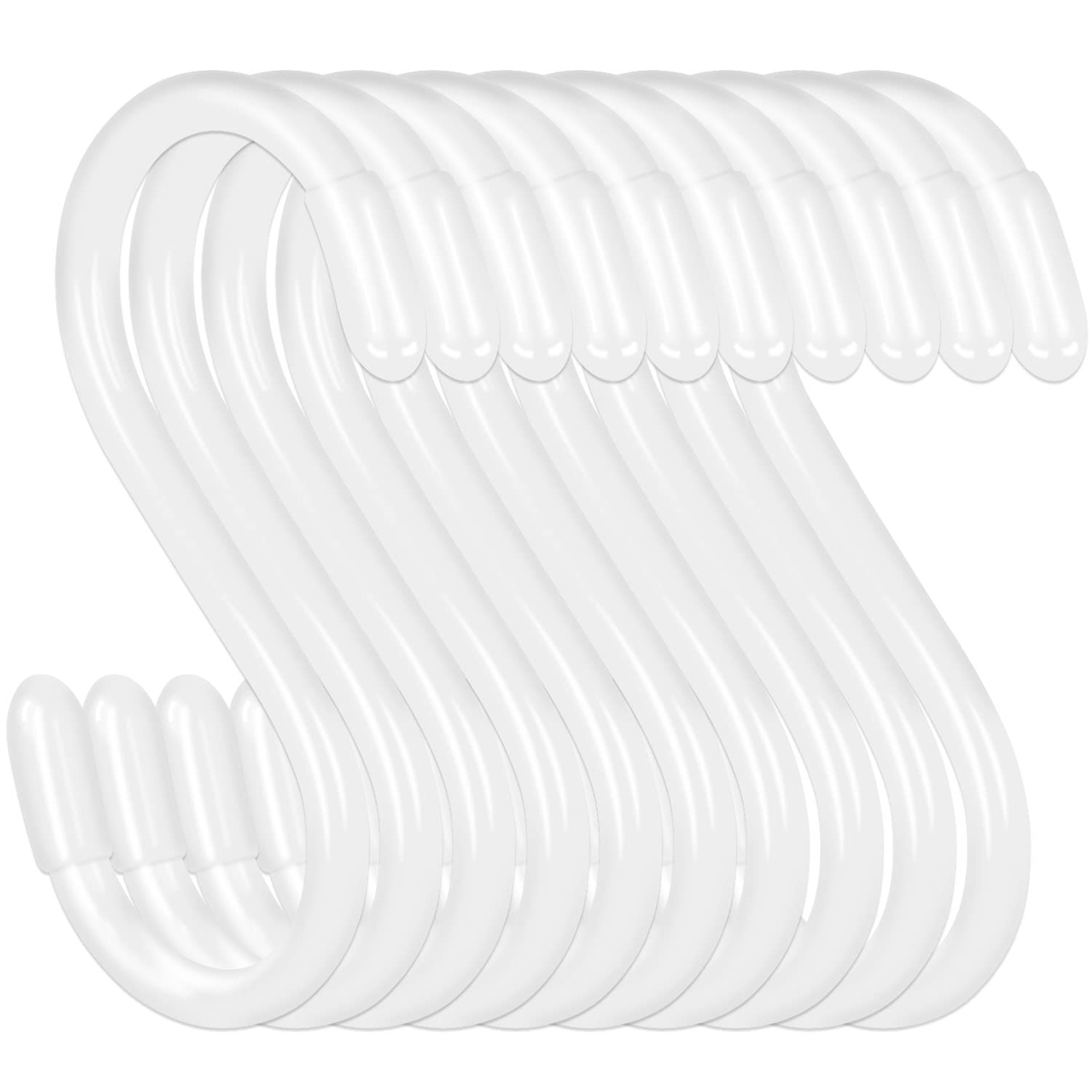 Photo 1 of DINGEE 20 Pack Vinyl Coated S Hooks for Hanging,Heavy Duty S Hook for Hanging Plants,Non Slip 3 Inch Closet S Hooks,Steel Metal White Vinyl Coated Small Hook for Jeans Pots and Pans Coffee Cups