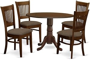 East West Furniture Dublin 5 Piece Set Includes a Round Dining Room Table with Dropleaf and 4 Linen Fabric Upholstered Chairs, 42x42 Inch, DLVA5-ESP-C
