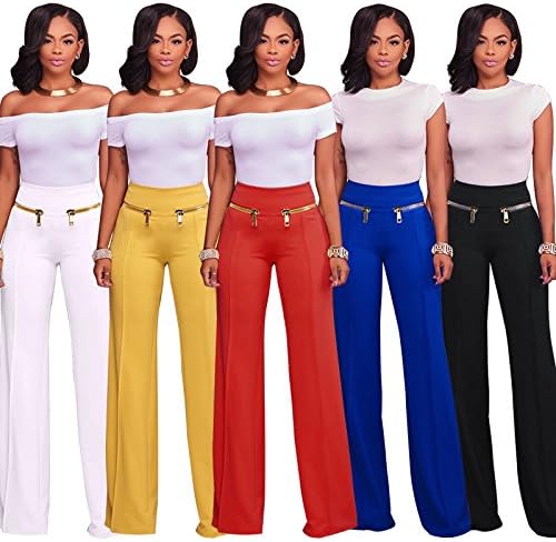 VERTTEE Women High Waist Zipper Loose Full Length Woman Pant Casual Wide Leg Long Women's Pants