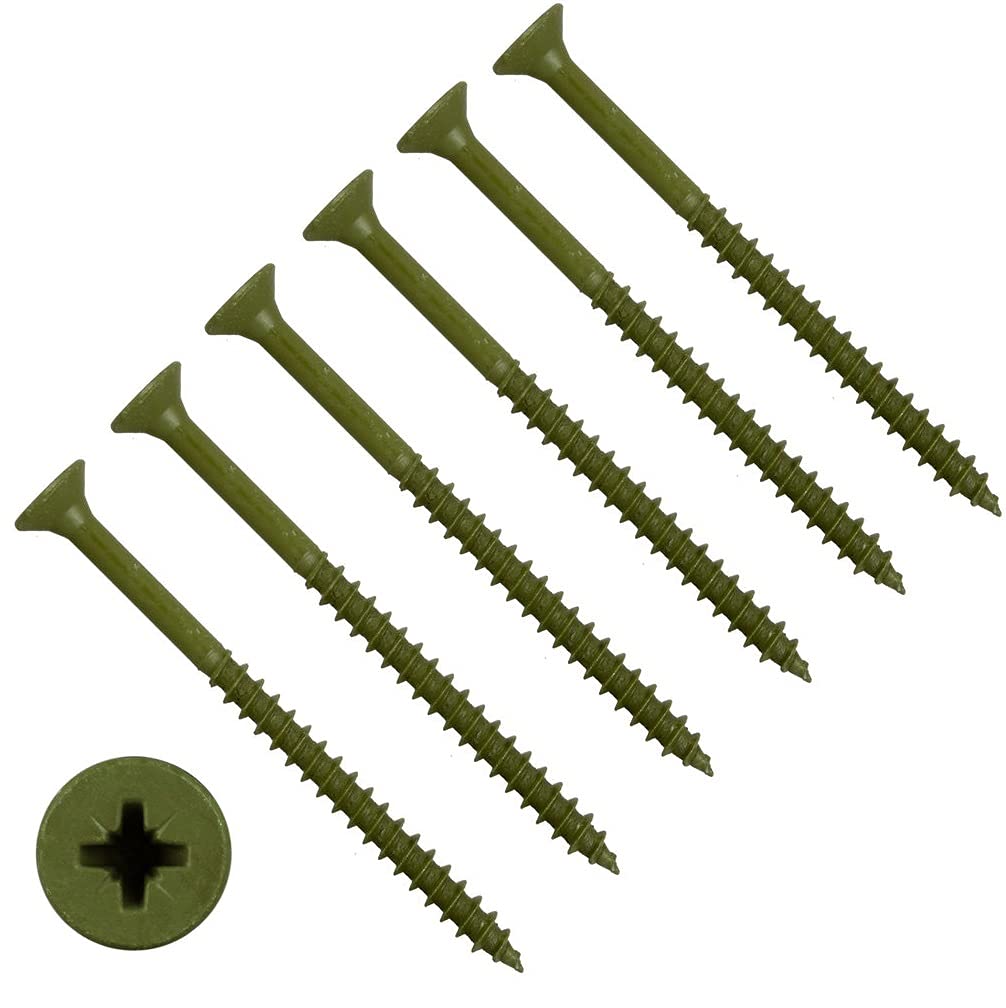TERF® Decking Screws 4.0 X 50mm Pozi Drive Flat Countersunk Head Green Finish Anti Corrosion Screws 4.0 X 50mm For Decking Fence Floorboard Hard And Softwood - Pack of 100