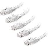 Cable Matters 10Gbps 5-Pack Snagless Cat 6 Ethernet Cable, 5ft, White | 24 AWG Bare Copper, Gold-Plated RJ45, PoE++, 550MHz Bandwidth, Cat6 Cable, Ethernet Cord