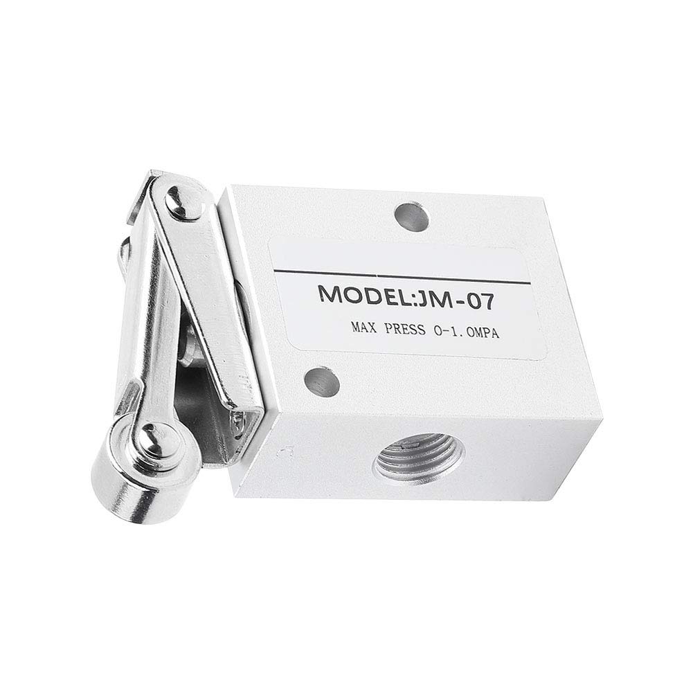 Hyuduo Pneumatic Valve 2 Position 3 Way with Roller Lever | 1/4" PT Thread | Compact 10x4 cm Air Control Valve for Industrial Automation Systems