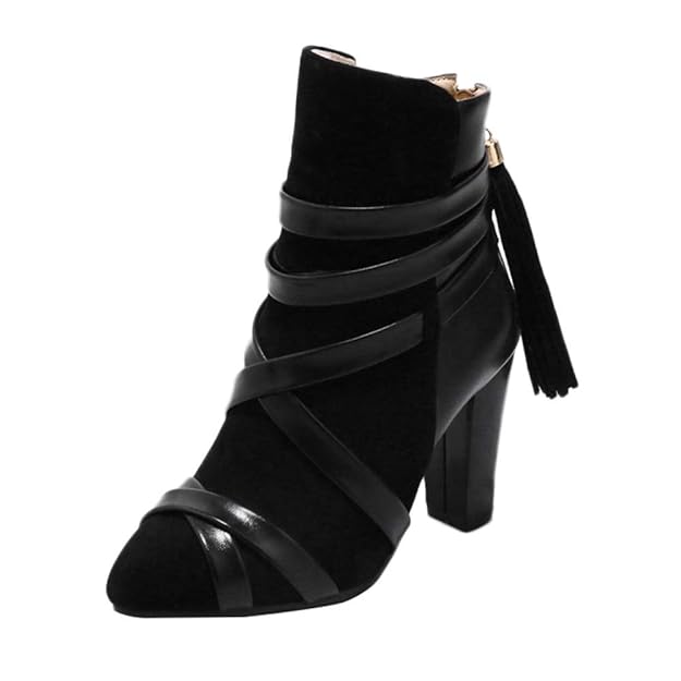 Damen Stiefel Mit Absatz, Leder Blockabsatz Kurzschaft Knöchel Stiefeletten High Heel 9 cm Modern Bequem,Schuh Damen Grau,Hei