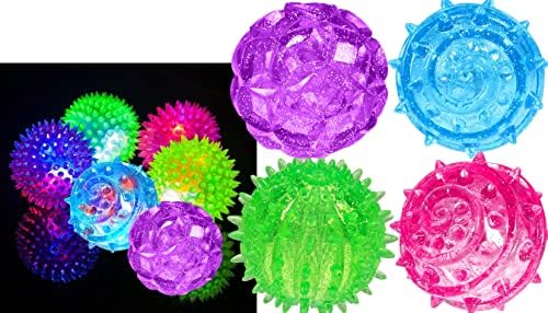 JA-RU Light Up Rubber Spike Ball (Pack of 4 Balls) with Flashing Lights ...