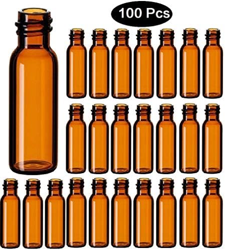 4ml Small Glass Autosampler Vials,Clear/Amber Glass Bottle Vial 13-425 Screw Top Lab with Lids, Fit HPLC Autosampler,Set of 100 (Amber Vials Only)