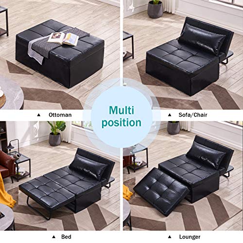 Vonanda Faux Leather Ottoman Sofa Bed, Small Modern Couch Multi
