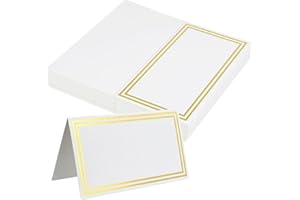JIUZI Premium Place Cards, Used for Table Decoration, Seat Cards with Double Gold Foil Border, 2x3.5-Inch Tent Cards - Perfect for Weddings, Tables, Dinner Parties(50 Pack)