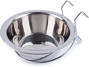 Gozier Hanging Pet Bowl Cup, Stainless Steel Food Water Bowls Bunny Feeder Coop Cup with Wire Hook for Dogs Cats Rabbit Bird Small Animals in Crate Cage