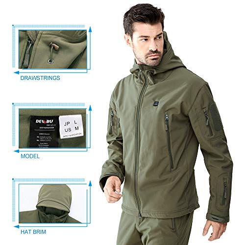 DEWBU Men's Soft Shell Heated Jacket with Battery Pack DB-12 2.0 (Army Green, X-Small) - 12 Months Warranty - Thumbnail 3