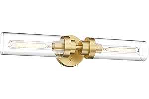 Emak Modern 22 Inch Gold Bathroom Light Fixtures Over Mirror, Cylinder Bathroom Vanity Lights for Mirror, 2-Light Wall Sconces with Clear Glass for Bathroom, Bedroom, Hallway, VL085-GD-2