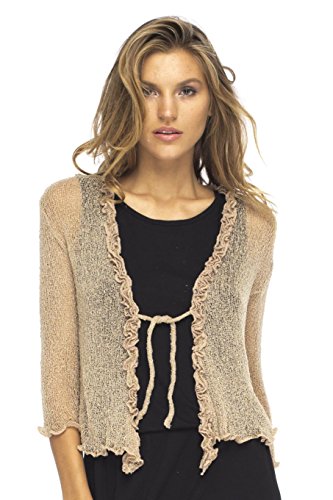 Back From Bali Womens Sheer Shrug Cardigan Sweater Ruffle Lightweight Knit  Mocca One Size