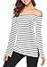 ZJCT Womens Sexy Off The Shoulder Tops Long Sleeve Shirts Striped Juniors Casual Tops Whitestripes L