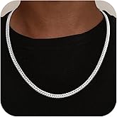 UPFAI S925 Sterling Silver Chain Necklace for Men, 5mm/6mm Sterling Silver Cuban Link Curb Chain Necklace for Women Men Jewelry, 18 20 22 24 Inches