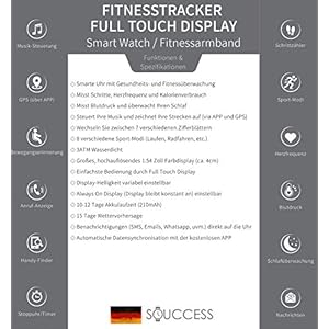 SOUCCESS Orologio da polso con display Full Touch, display da 1,54", IOS/Android, 3 ATM, impermeabile, IP68 - immagine 8