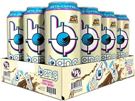 Bang Keto Coffee Birthday Cake Bash Energy Drink, 0 Calories, 20g Protein, Sugar Free with Super Creatine, 15oz, (12 Pack)