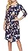 Womens Dresses 3/4 Sleeve Round Neck Floral Casual Swing Midi Dress with Pockets Navy S
