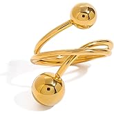 Izpack 18K Gold Plated Double Round Ball Statement Ring for Women Minimalist Stainless Steel Geometric Balls Promise Eternity Finger Band Rings Fashion Engagement Jewelry for Her