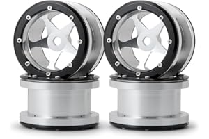 MOHERO 2.2” Alloy Beadlock 1/10 RC Wheels Rims 40mm for Crawler Axial Wraith Rock Car Pack of 4 (Balck+Silver)