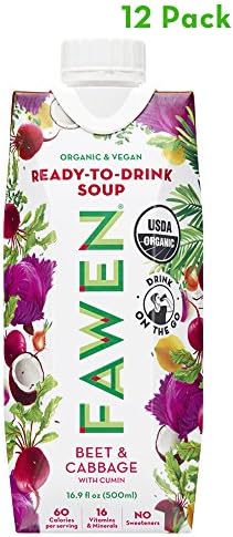Ready to Drink Organic Vegan Superfood Soup Beet &amp; Cabbage with Cumin - Light Meal or Healthy Snack (12 pack)