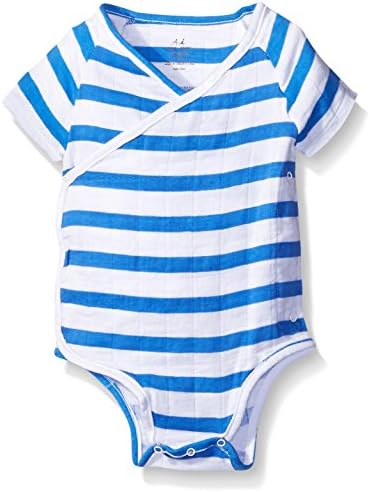 aden + anais Baby Short Sleeve Kimono Body Suit, Ultramarine Blazer Stripe, 3-6 Months