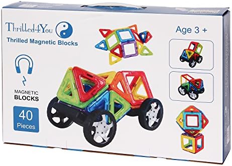 Thrilled4You Magnetic Building Set- Top 40-Piece Toddler Magnetic Blocks - Assorted Squares & Triangles In Storage Box To Enhance Preschool Creative Thinking & Mathematical Skills โ Excellent Gift
