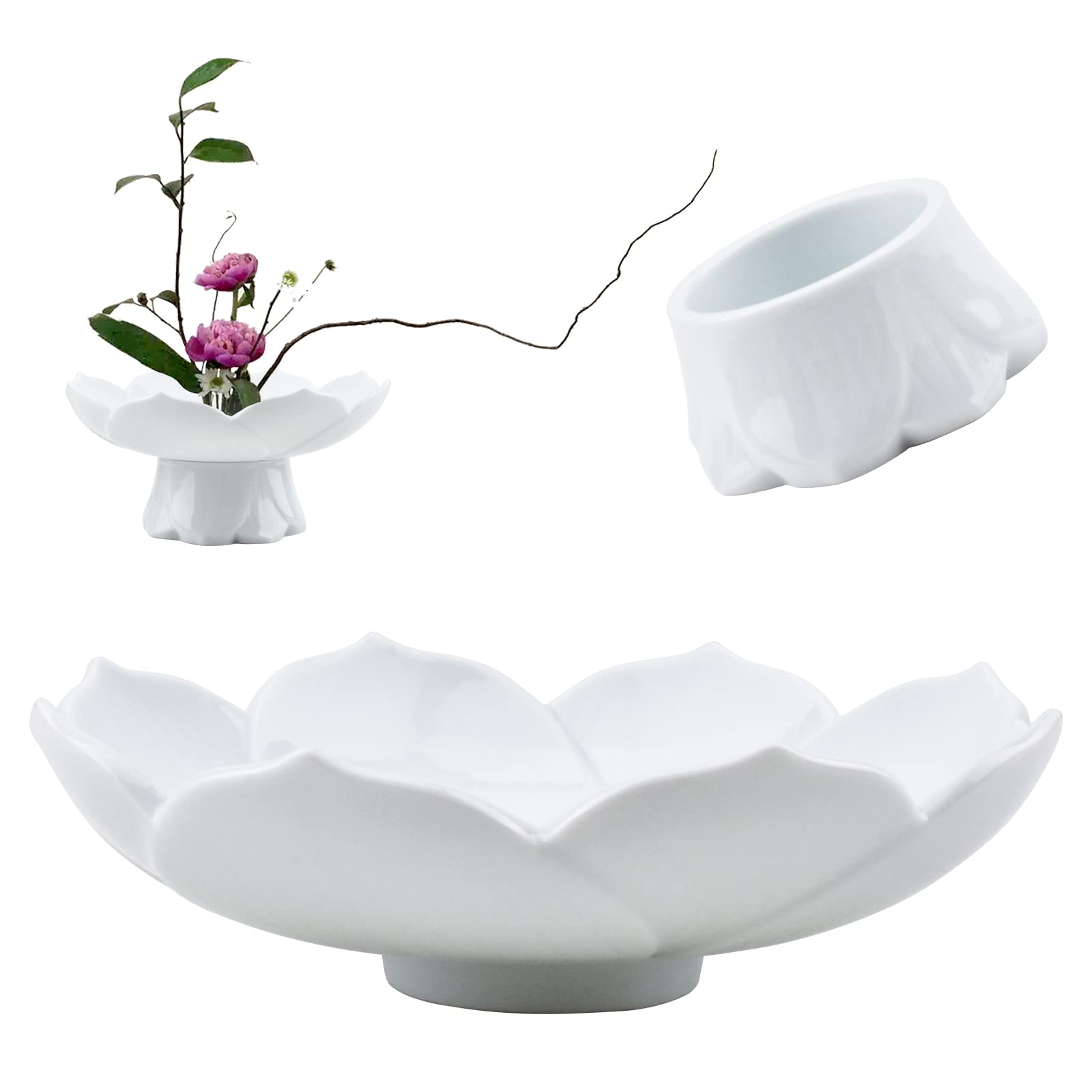 CRAFFANCY Flower Arranging Supplies, White Jade Color Lotus Flower Vase Ceramic Flower Pot for Ikebana Floral Art Fruit Dish Home Decoration
