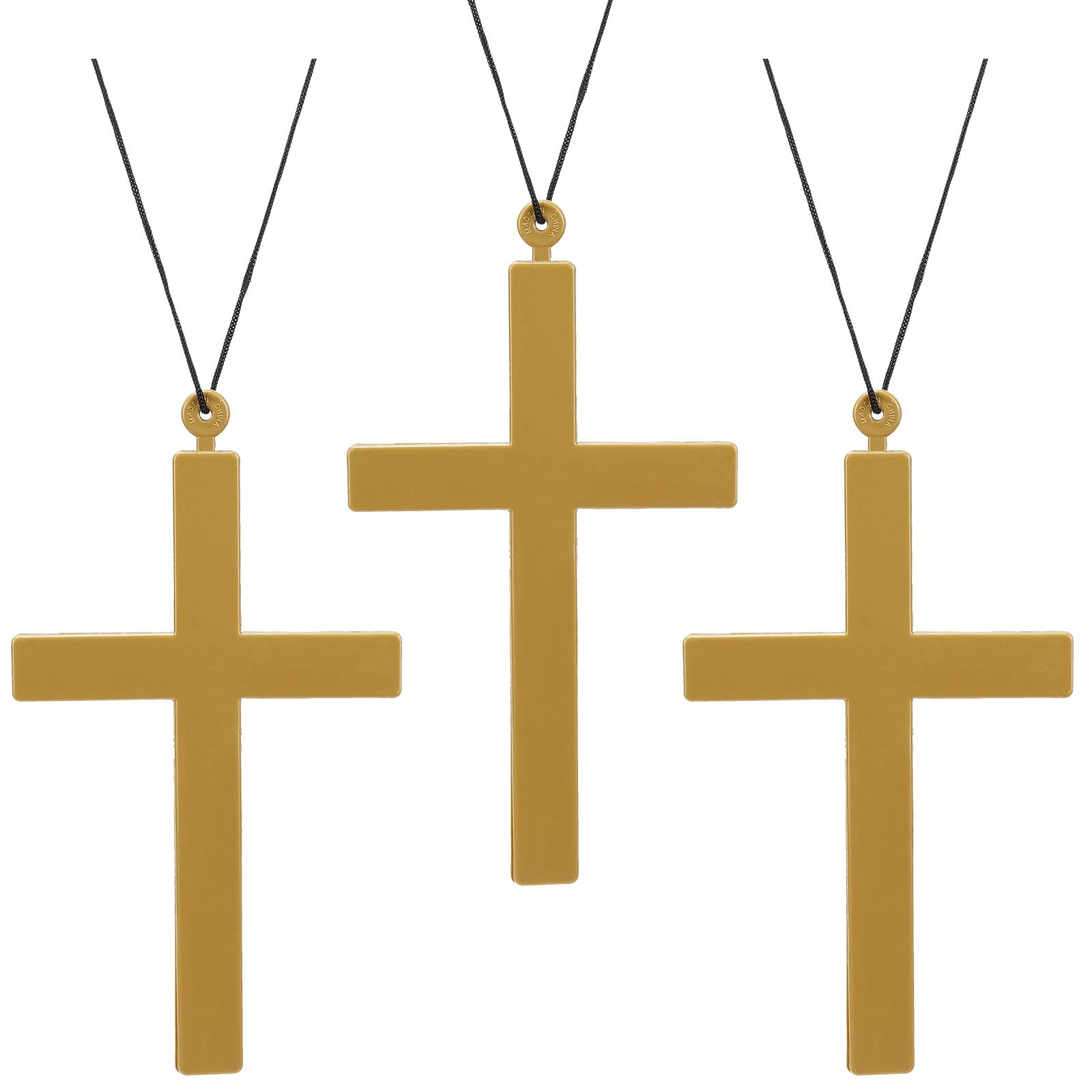WEBEEDY 3 Pcs Large Plastic Gold Monk Cross Giant Priest Nun Cross Crucifix Dress Up Costume Accessories Easter Gift for Women Men Wall Hanging Decor,12x17cm