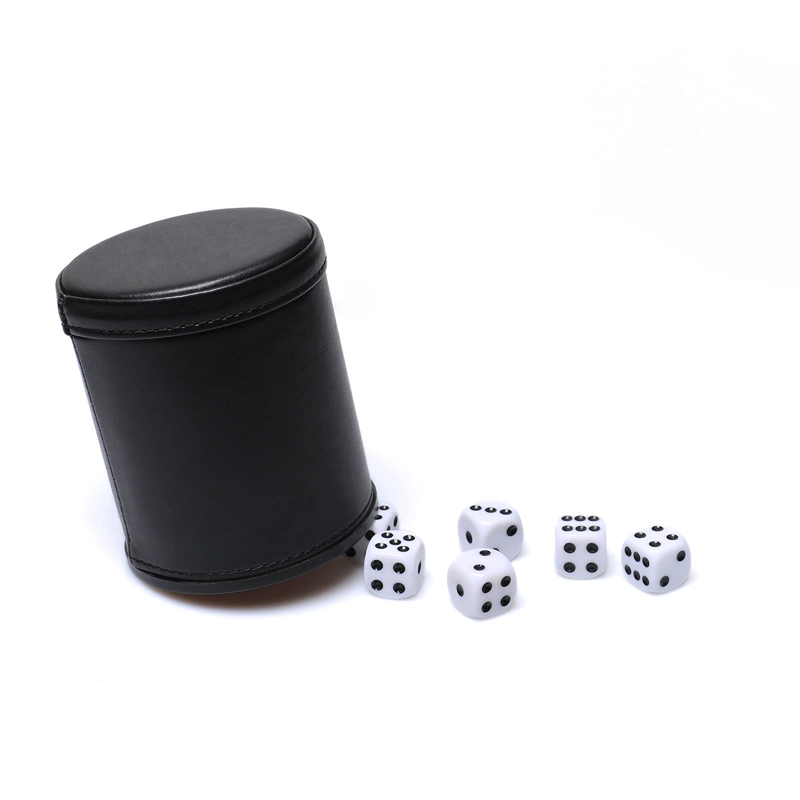 Felt Lined PU Leather Dice Cup Set with 6 Dot Dices (Black, Pack of 1)