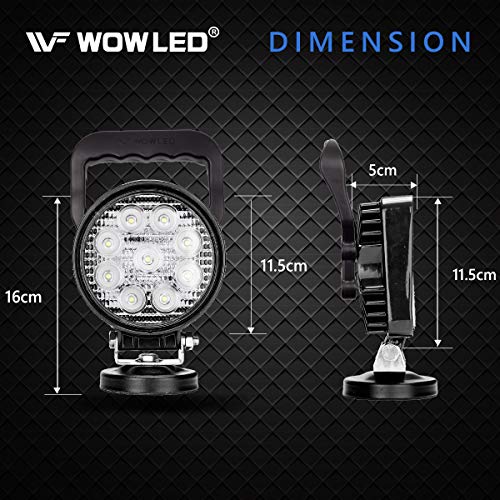 WF Magnet Light Bar, Magnetic Base, Cigarette Lighter Powered, Portable LED Flood Light Work Lamp for Car Off-road SUV Trailer Tractor Truck Engineering Maintenance Garage Camping (27W Round)