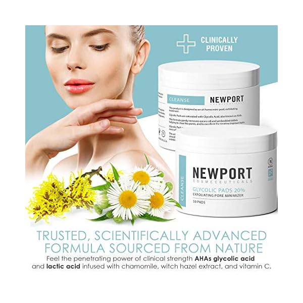 20 Glycolic Acid Pads and Exfoliating Face Cleansing Wipes for