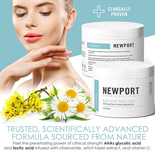 20 Glycolic Acid Pads and Exfoliating Face Cleansing Wipes for