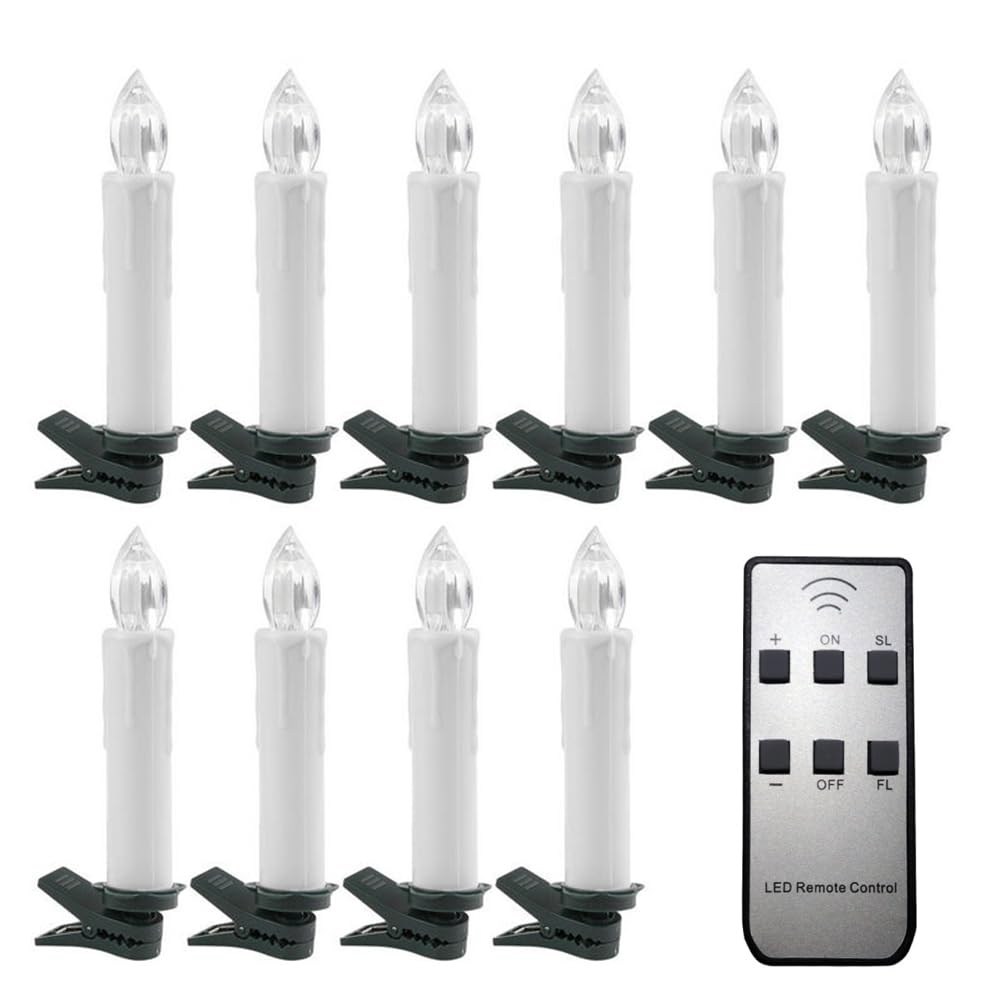 Uonlytech Led Christmas Tree Candles Wireless Flameless Flickering Clip-on Window Taper Candle Light with Remote for New Year Wedding Birthday Party