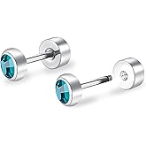 ZDE Titanium Women Flatback Earrings for Women Crystal Stud Earrings Flat Back Earrings Hypoallergenic Cartilage Flatback Earring Tragus Helix Tragus Conch Piercing 3mm-5mm