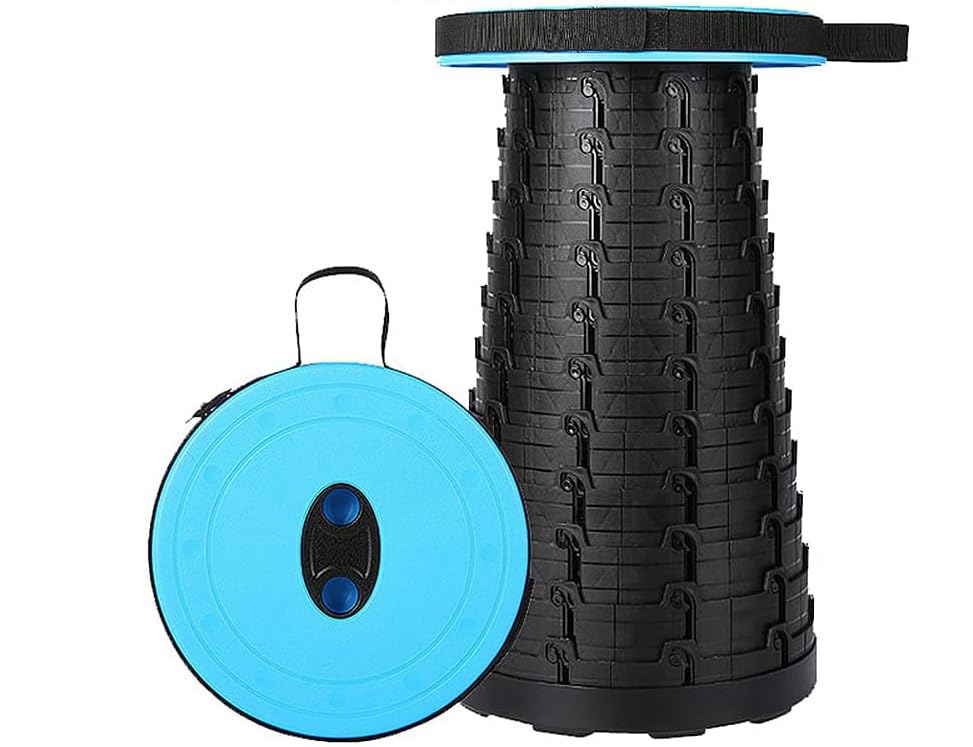 Portable Telescopic Stool - Lightweight Yet More Sturdy with Load Capacity 396 LB, Retractable Plastic Foldable Collapsible Stool for Camping Fishing Hiking BBQ -2nd Generation Folding Stool (Blue)