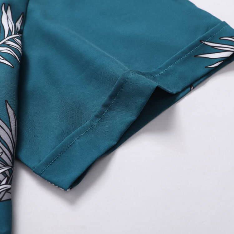 SheLucki Mens Hawaiian Shirts Short Sleeve Casual Button Down Shirts Summer Tropical Floral Beach Shirt Leaf Green 1-077 XL