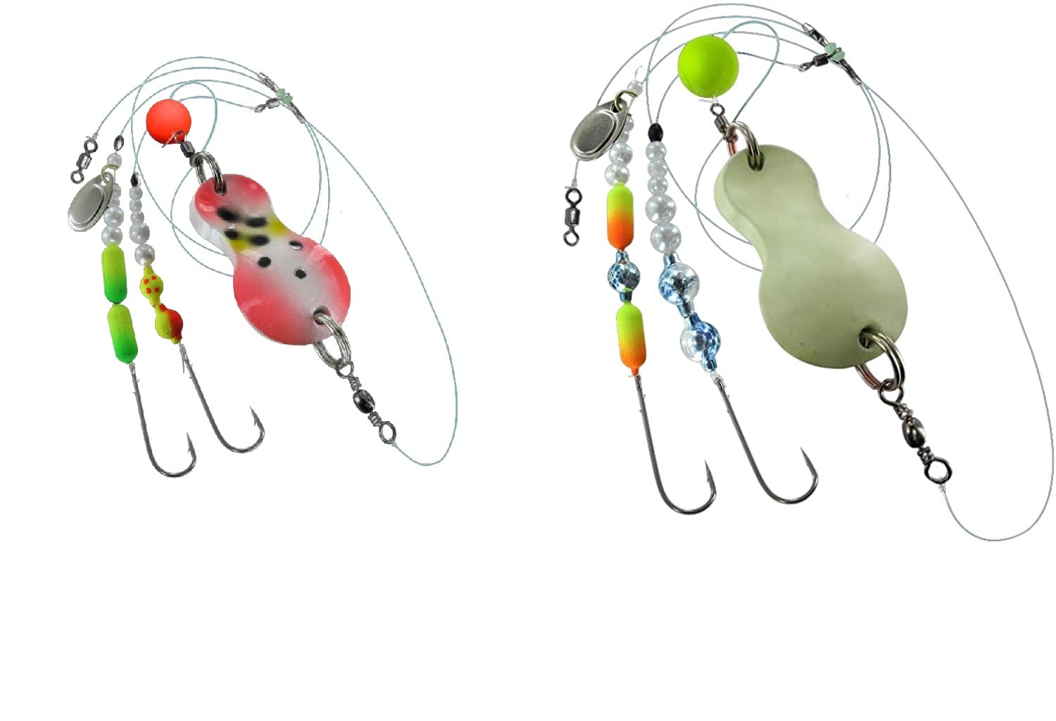 Jenzi Set of 2 Buttt Spoons Flatfish Indicator Mounted 100 g Red / White / Dots 100 g Light / Green / Glitter and Petri Heil Sticker