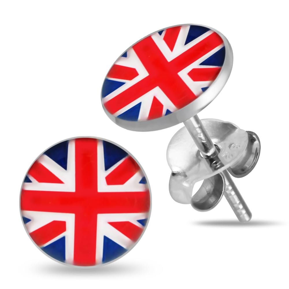 Union Jack Flag Logo Picture 925 Sterling Silver Stud Earring