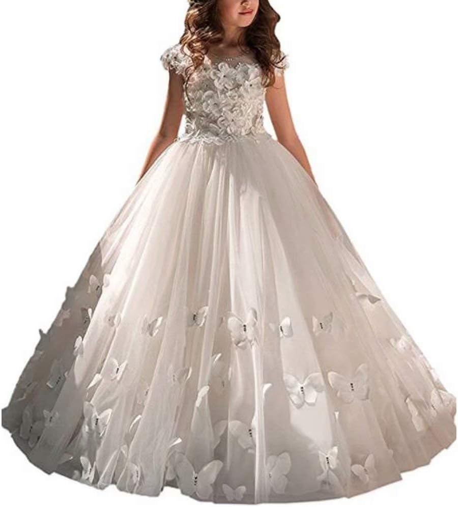 GiGi Dress Fancy Girls Princess Flower Girl Dresses Butterfly First Communion Dress with Butterfly Pageant Gown