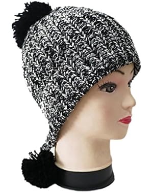 Women Ladies Warm Handmade Knit Beanie Pom Pom Earflaps Winter Hat Cap