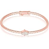 Alef Bet by Paula Hamsa Bangle - 14K Rose Gold Plated 925 Sterling Silver - Universal Symbol of Protection & Positivity - Dainty Hand of Fatima Bracelet with Sparkling CZ - Spiritual Gift for Her