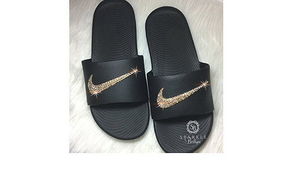 custom nike slides with gold check