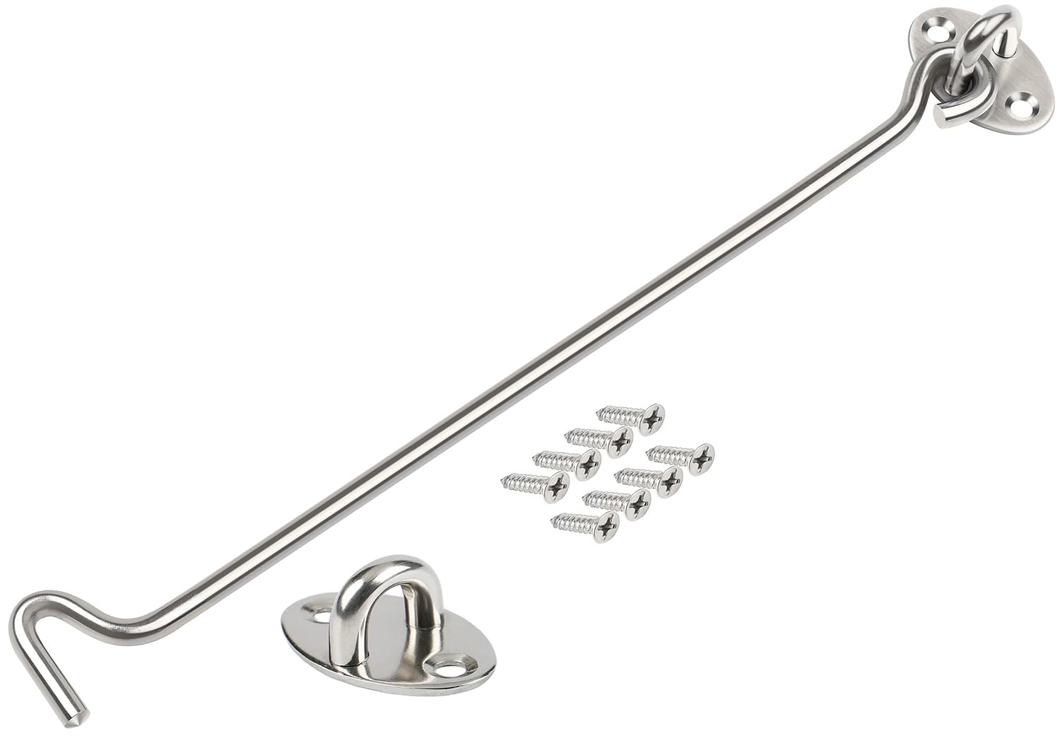 ZiYuya Hook and Eye Latch Door Lock, Stainless Steel Gate Cabin Hook Eye Latch Door Lock Hooks Latches for French Wooden Gate Window Brace Shed Catch Hooks Silver 10 Inch