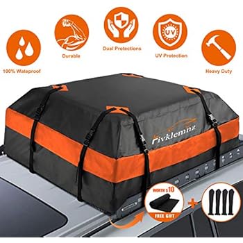 FIVKLEMNZ Car Roof Bag Cargo Carrier, 15 Cubic Feet Waterproof Rooftop Cargo Carrier with Anti-Slip Mat + 8 Reinforced Straps + 4 Door Hooks Suitable for All Vehicle with/Without Rack