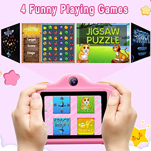 GBD 12MP Kids Camera Toys for Boys Girls, HD 1080P Selfie Video Camera with MP3 Player Games Dual Lens, 2.4" Digital Camcorder Recorder Back to School Birthday Gift,(Free 16GB Memory Card) (Pink)